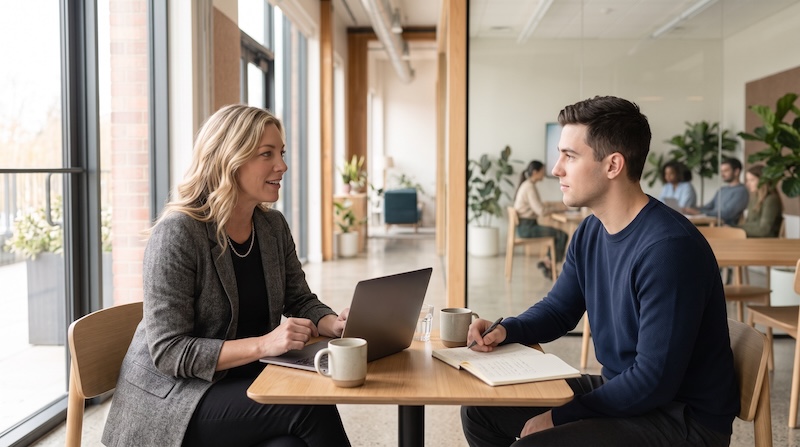Manager and employee having a one-on-one conversation about career growth